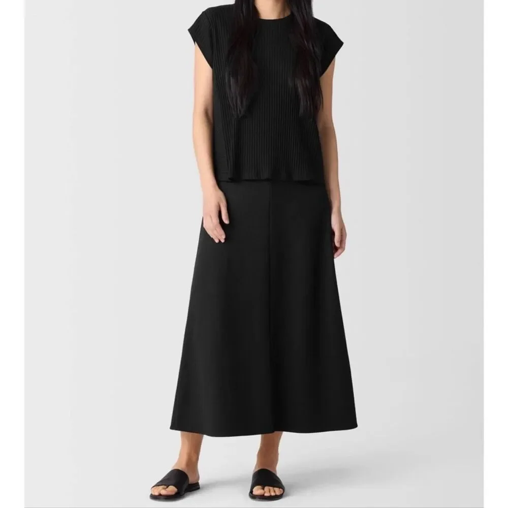 Eileen Fisher $188 Lightweight Ponte A-Line Skirt black womens L NEW